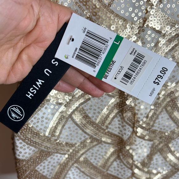 New As U Wish All Over Gold and Cream Sequin Dress Women's Large - Picture 6 of 12